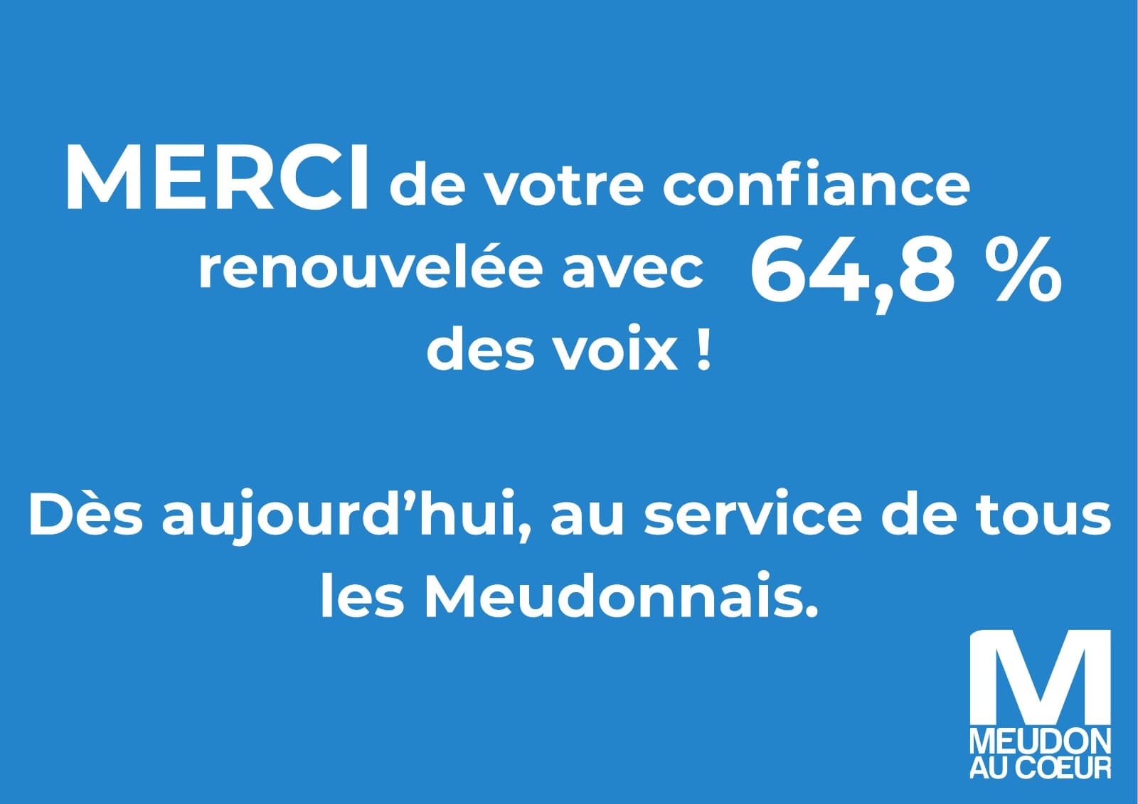 Victoire – 64,8 % des voix dès le 1er tour